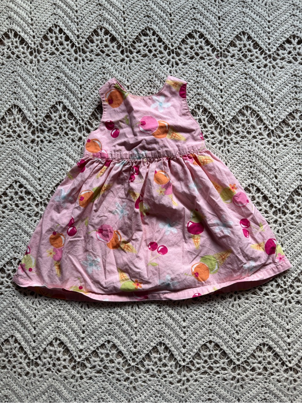 Vintage Gymboree 2002 Pink Ice Cream Print Sleeveless Dress Size 12-18 Mos